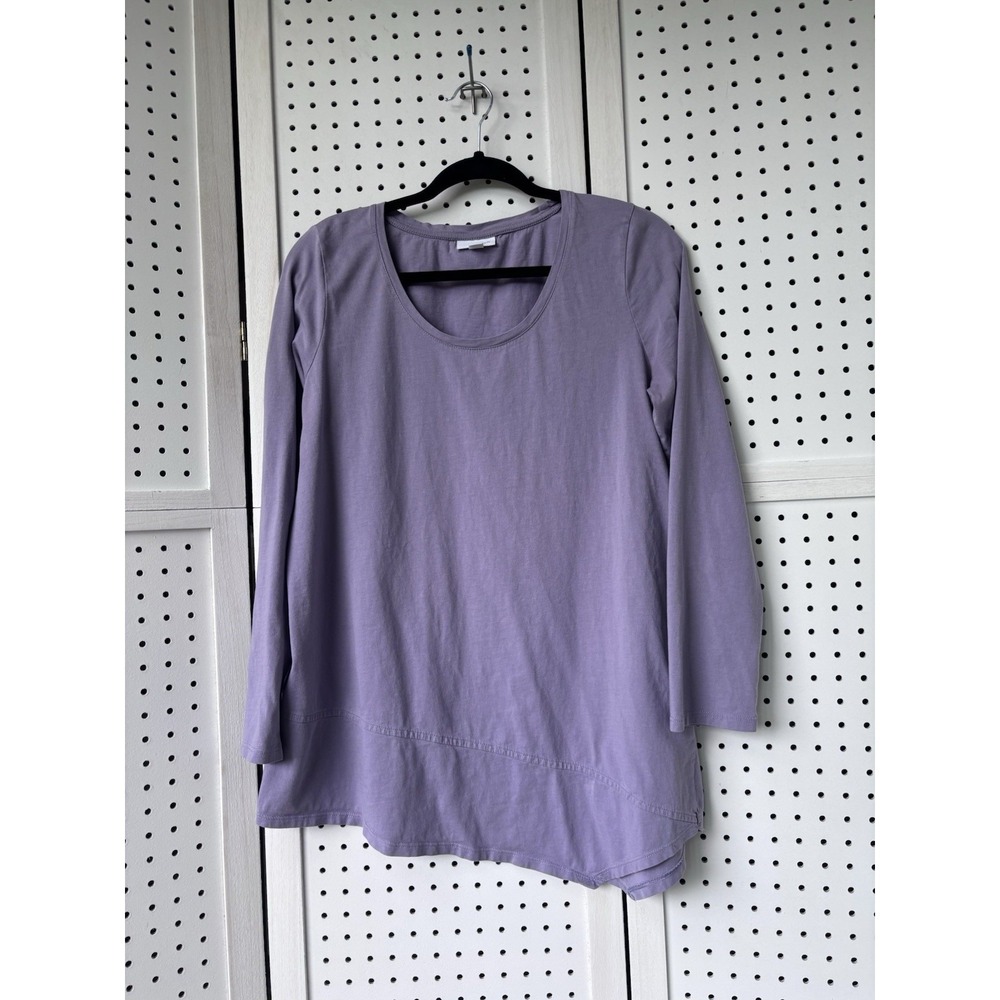 Pure J. Jill Women's M Cotton Long SLV Tee Shirt Asymmetrical Hem Purple Tunic